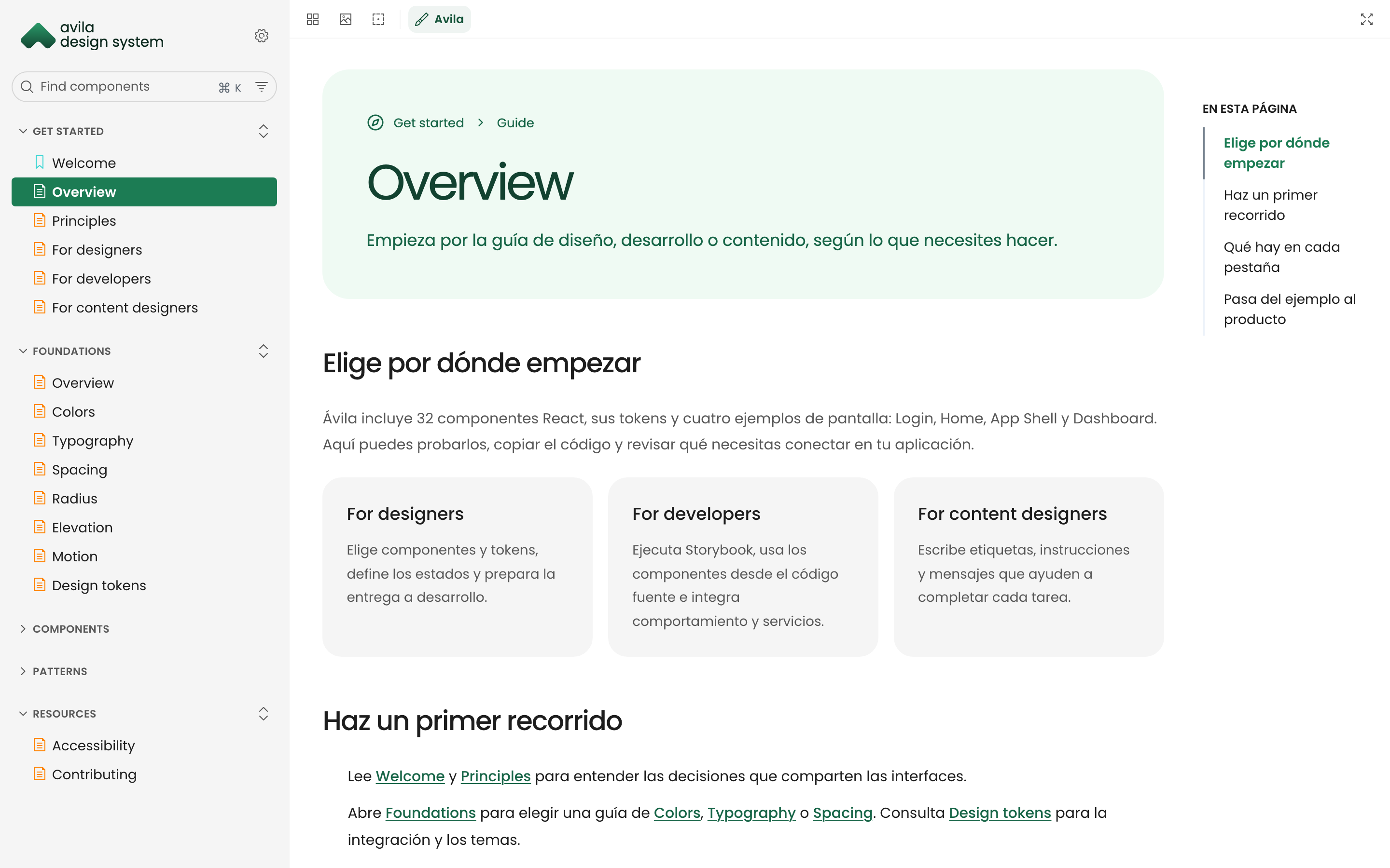Portada de la documentación con guías para diseño, desarrollo y contenido