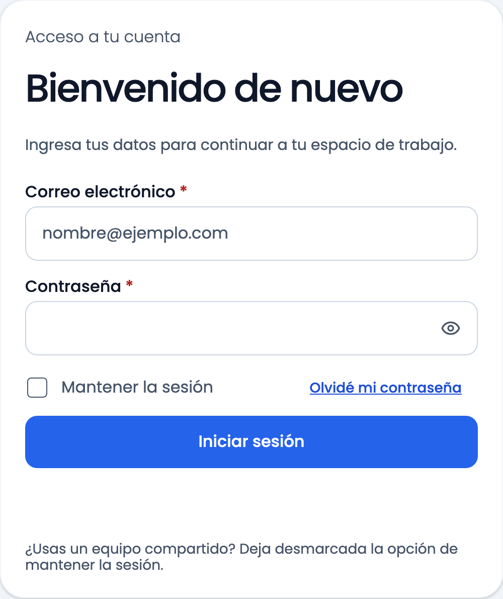 El mismo formulario en el tema Base, con su propio color de marca