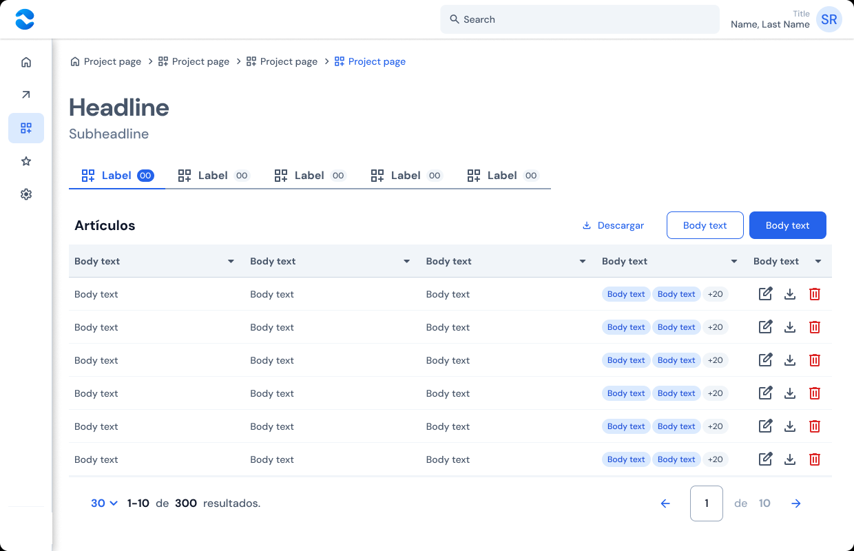 Dashboard con la sidebar contraída