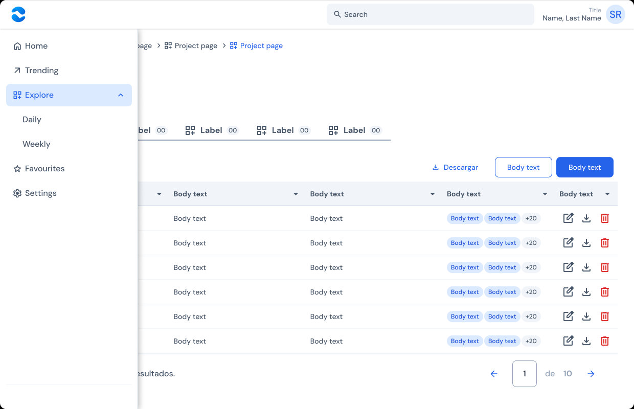 Dashboard con la sidebar expandida sobre el contenido