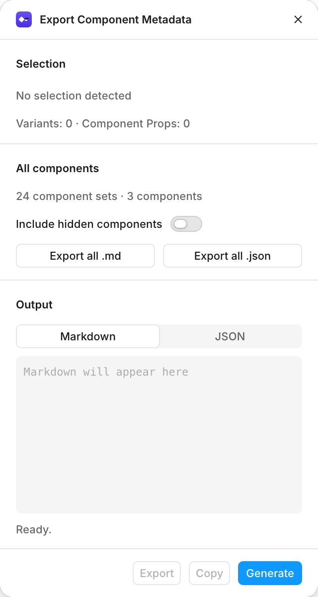 El plugin sin selección, listo para exportar todo el archivo
