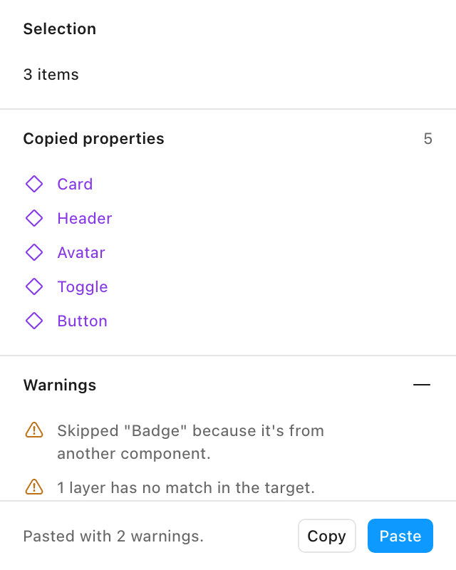 Avisos de Properties Copycat con lo que no se pudo aplicar