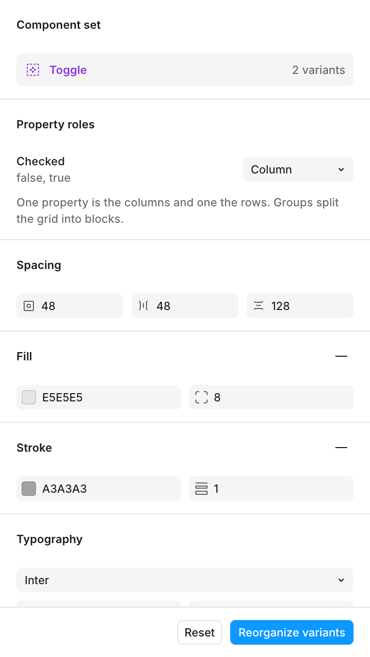 Sort your variants con una propiedad asignada a las columnas