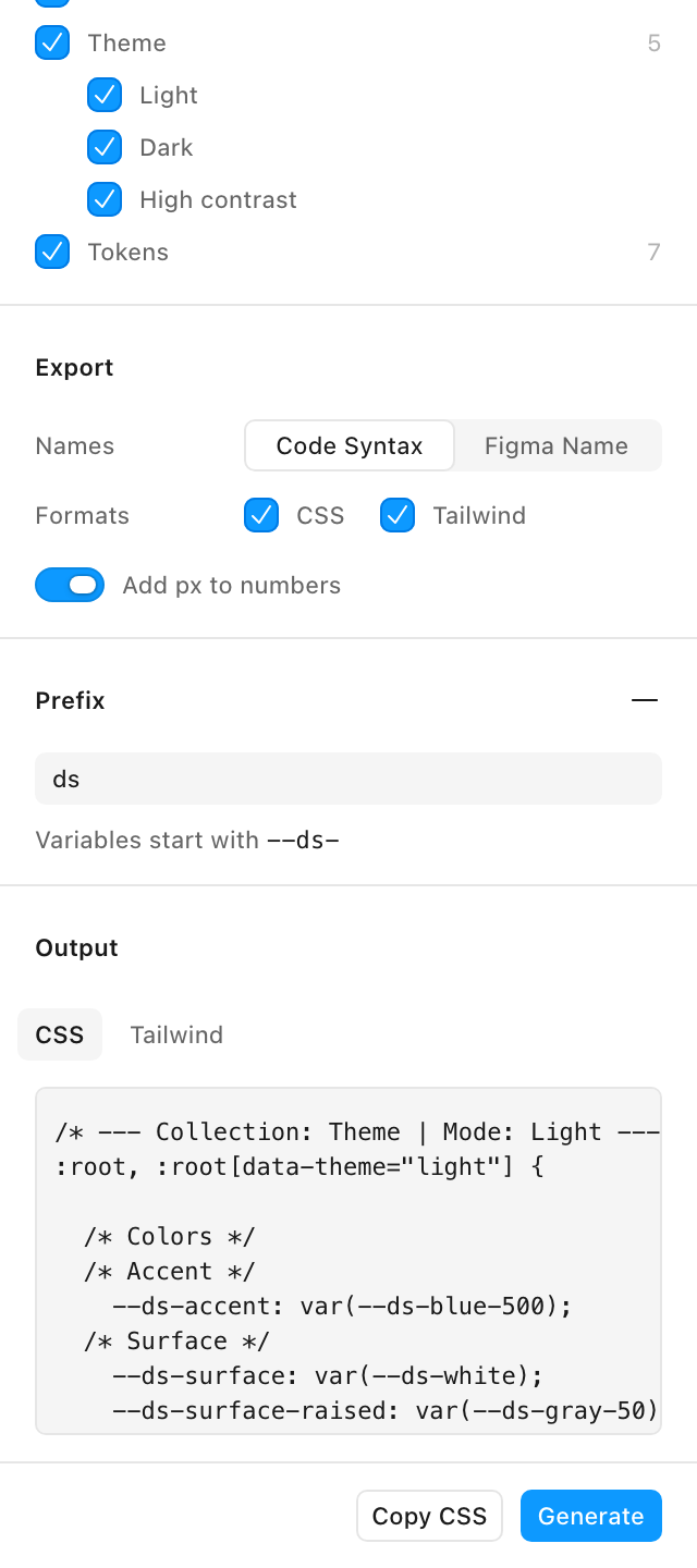 Tokens to Code con un prefijo para las variables